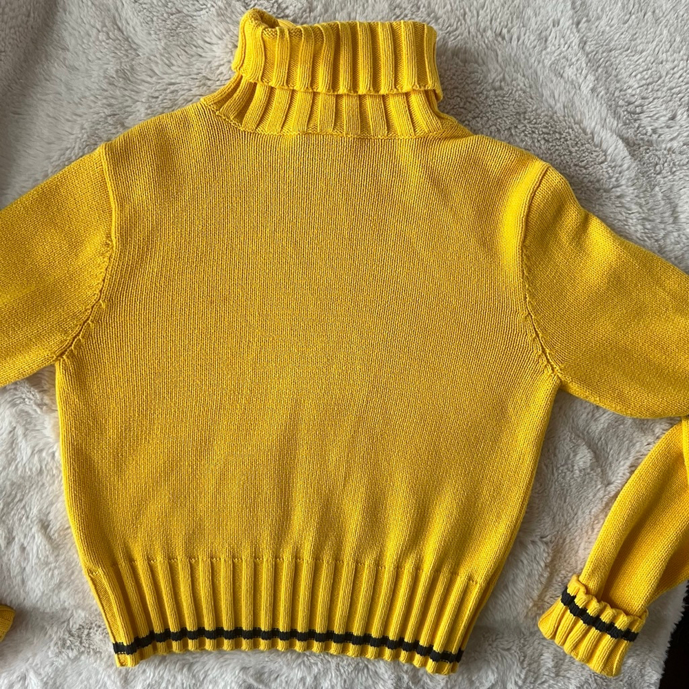 Women's y2k Tommy Jeans logo Yellow Knit Turtleneck Sweater L - Picture 8 of 8